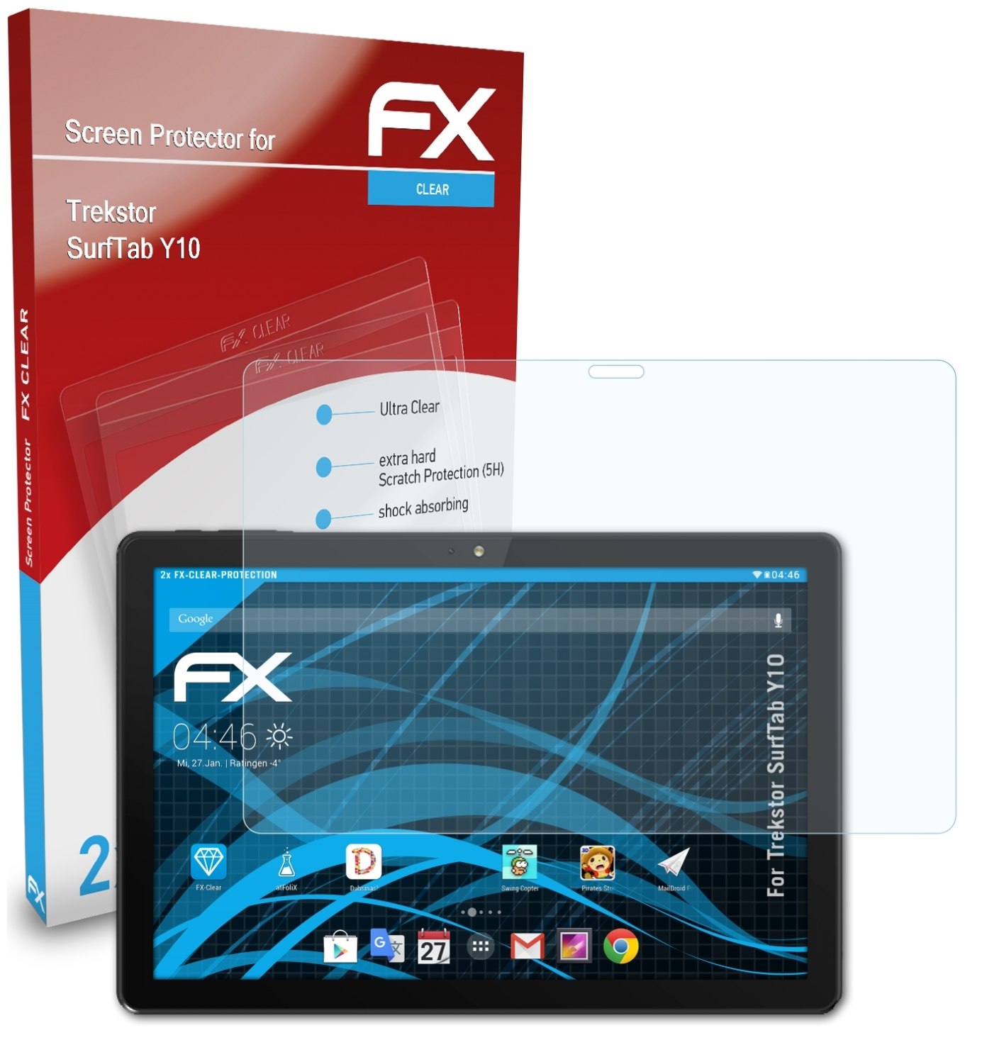 ATFOLIX 2x FX-Clear Trekstor Displayschutz(für Y10) SurfTab