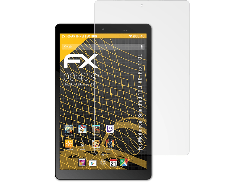 ATFOLIX 2x FX-Antireflex Displayschutz(für Mediacom HD iPro 10.1 110L) SmartPad