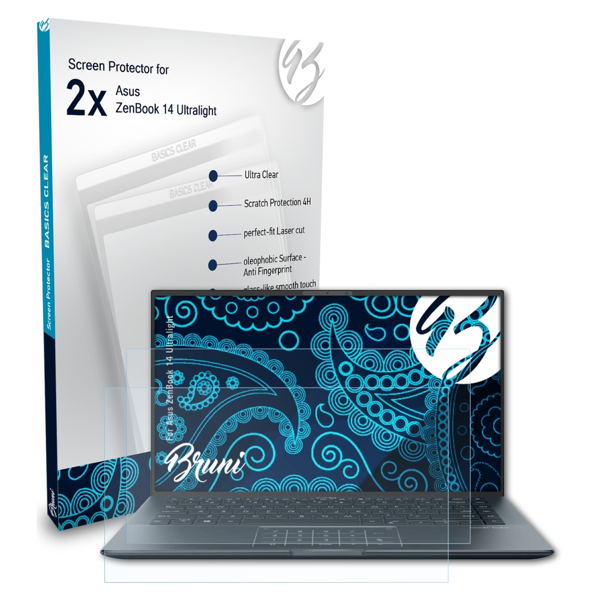 BRUNI 2x Basics-Clear Schutzfolie(für 14 ZenBook Asus Ultralight)