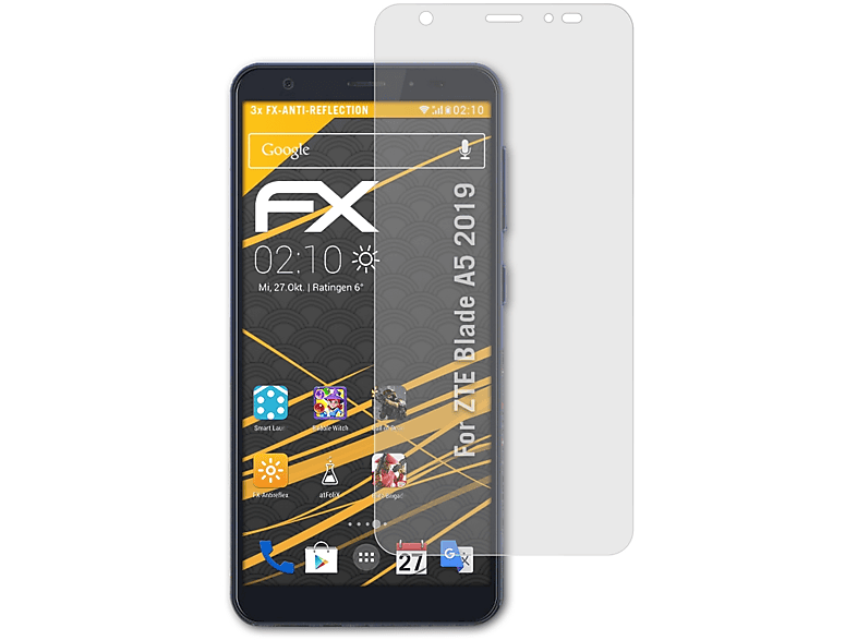 ATFOLIX 3x FX-Antireflex Displayschutz(für ZTE Blade A5 2019)