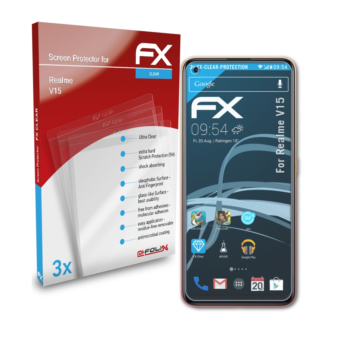 ATFOLIX 3x FX-Clear Realme V15) Displayschutz(für
