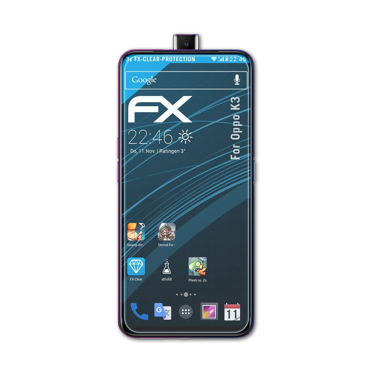 ATFOLIX 3x FX-Clear Displayschutz(für Oppo K3)