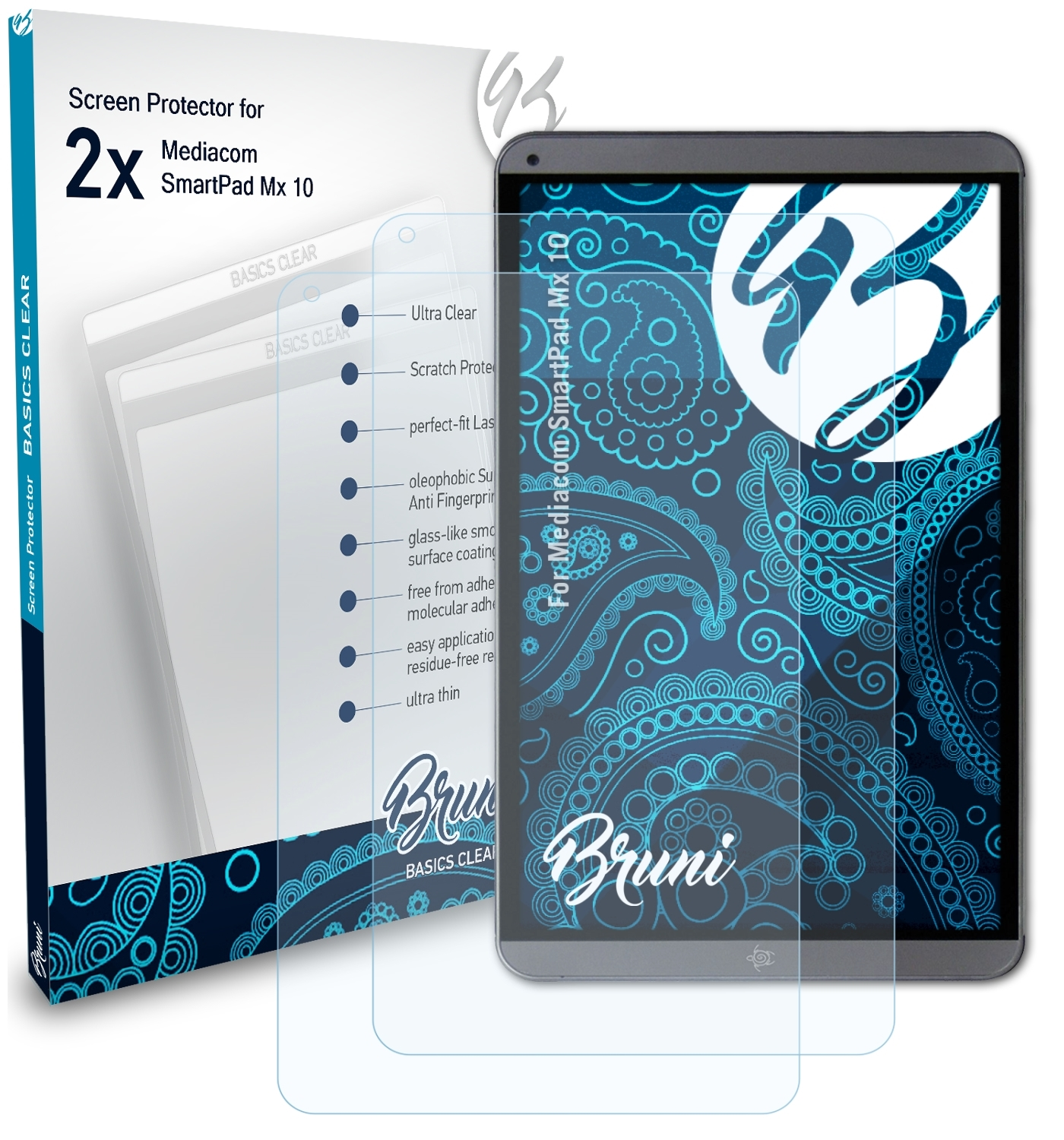 BRUNI 2x Basics-Clear Schutzfolie(für Mediacom SmartPad Mx 10)