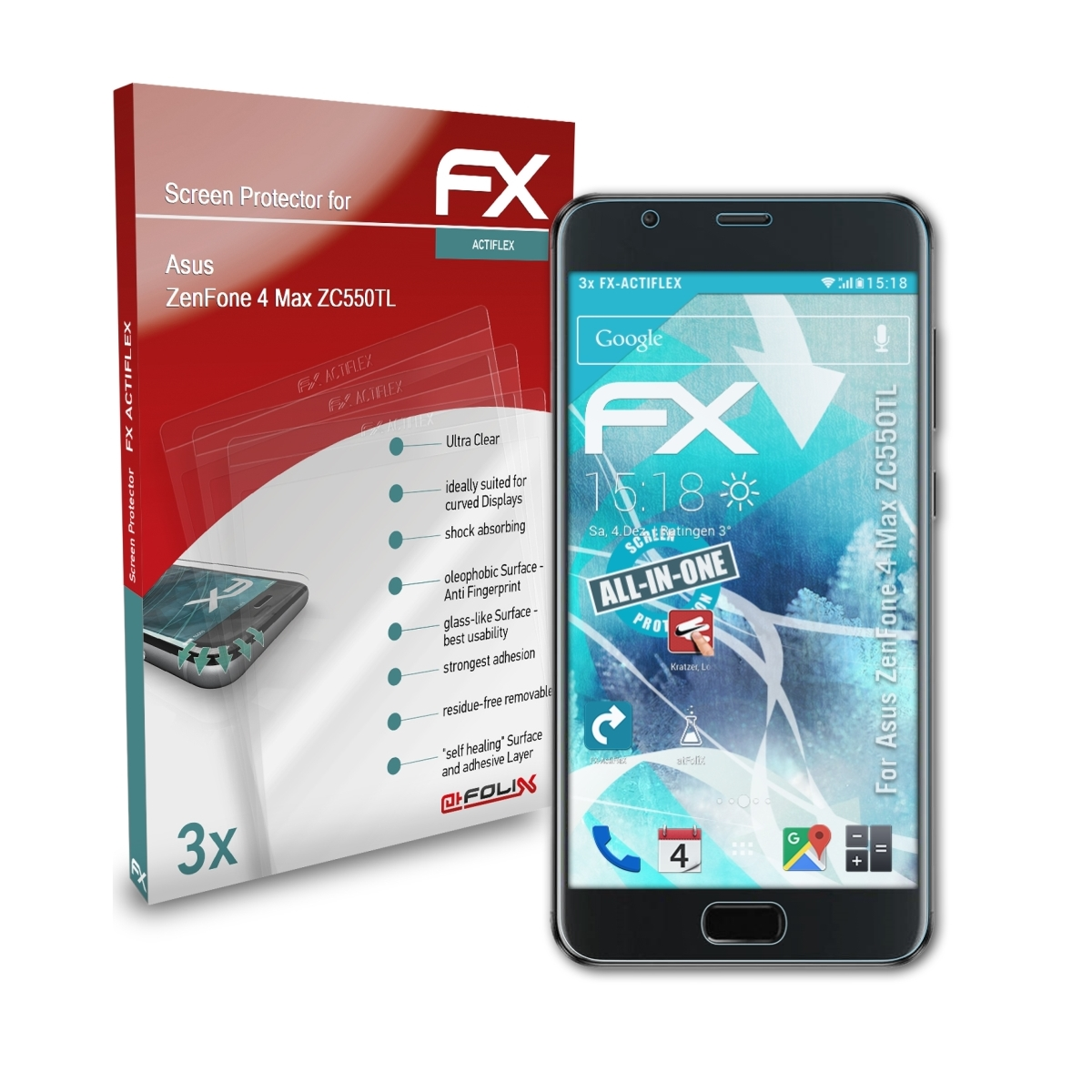 4 Max FX-ActiFleX Displayschutz(für ATFOLIX Asus ZenFone (ZC550TL)) 3x