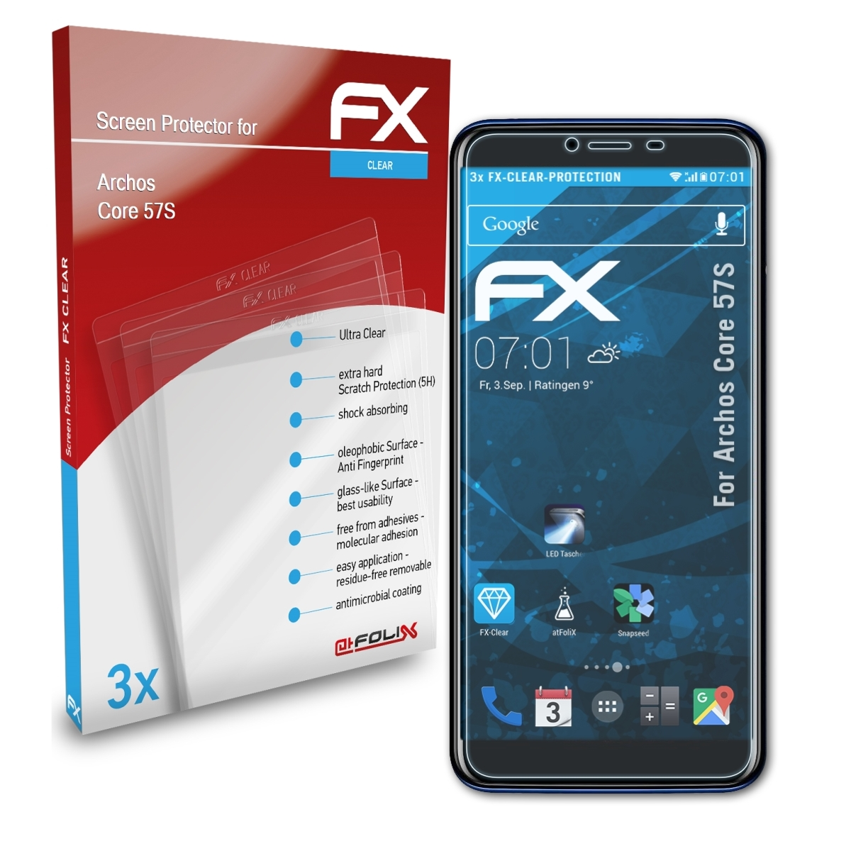 ATFOLIX 3x FX-Clear 57S) Displayschutz(für Core Archos