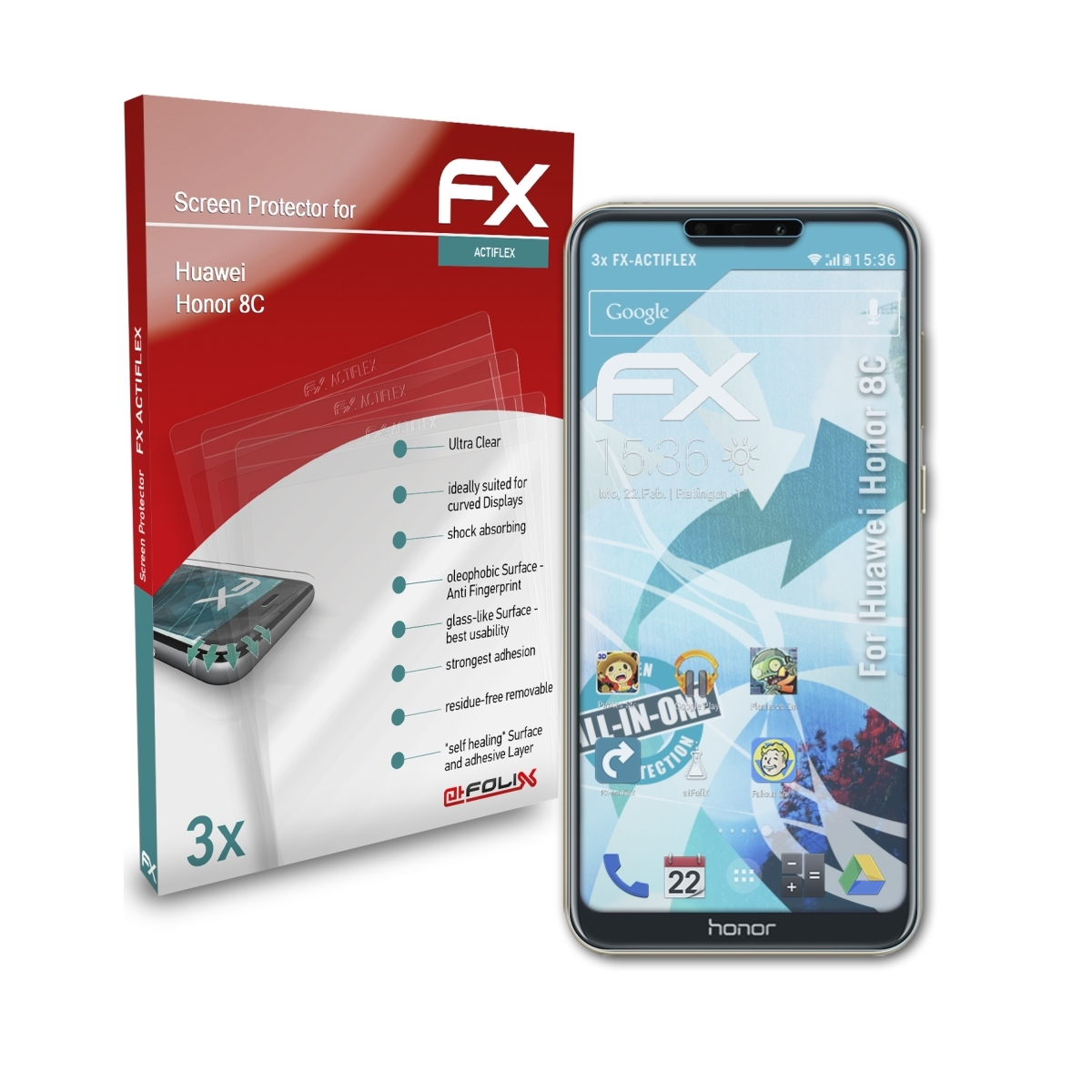 Honor Displayschutz(für 3x 8C) ATFOLIX FX-ActiFleX Huawei