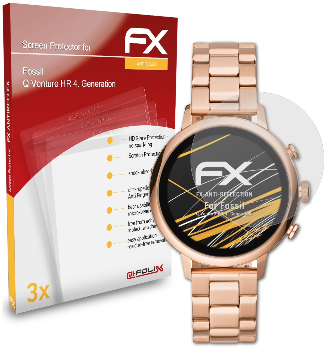 (4. ATFOLIX FX-Antireflex Q Generation)) 3x Fossil HR Displayschutz(für Venture