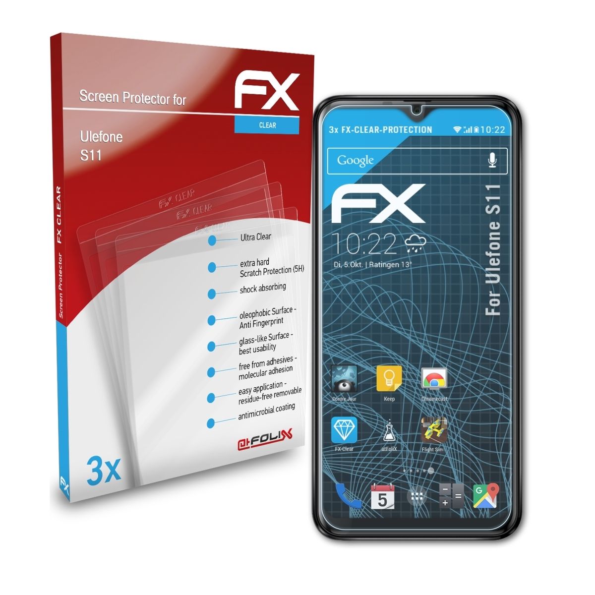 ATFOLIX 3x FX-Clear Displayschutz(für Ulefone S11)