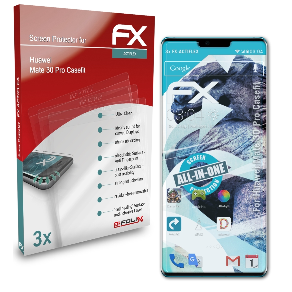 Pro (Casefit)) Displayschutz(für ATFOLIX FX-ActiFleX 30 Mate Huawei 3x