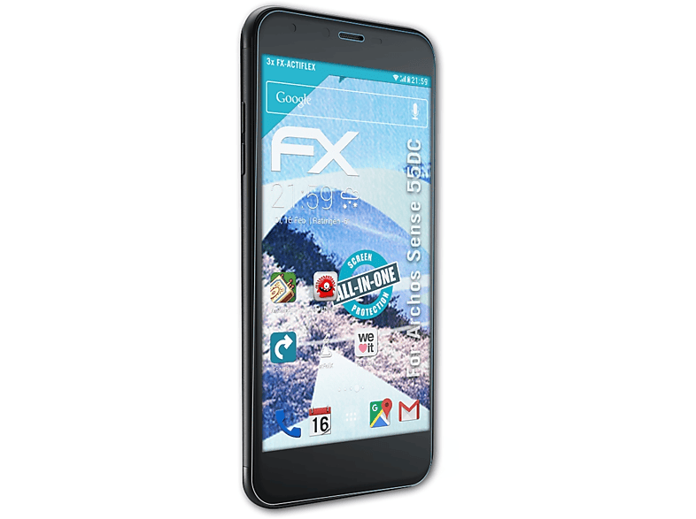 ATFOLIX 3x FX-ActiFleX Displayschutz(für Archos 55DC) Sense