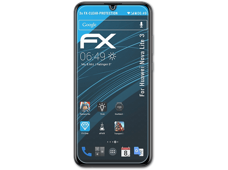 ATFOLIX 3x FX-Clear Displayschutz(für Huawei Nova Lite 3)