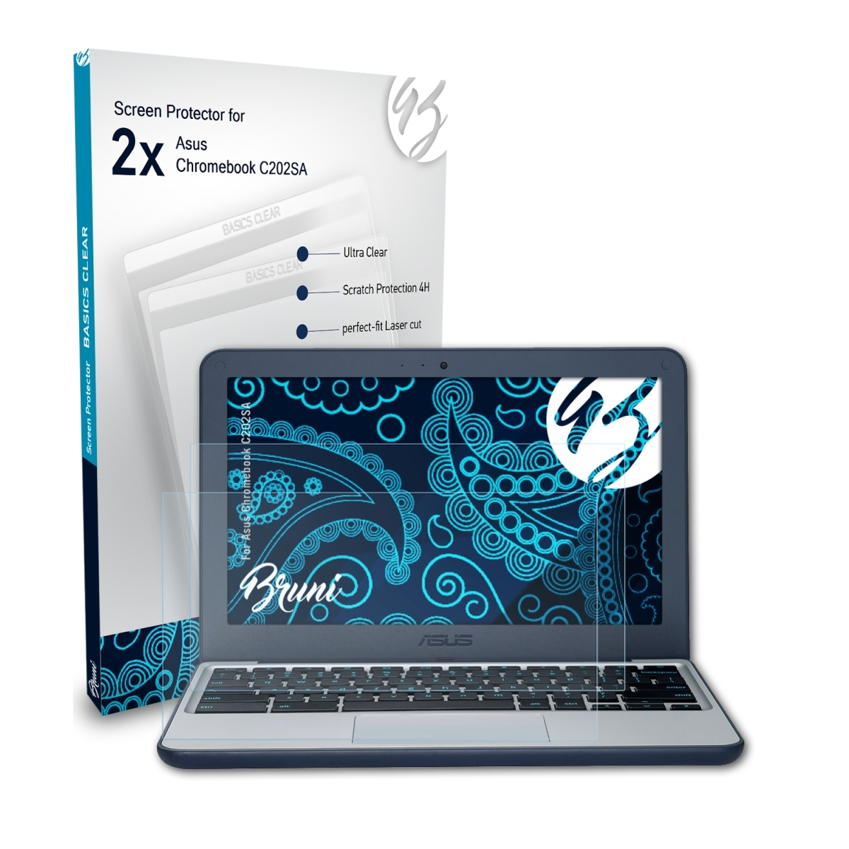 BRUNI 2x Basics-Clear Schutzfolie(für C202SA) Chromebook Asus
