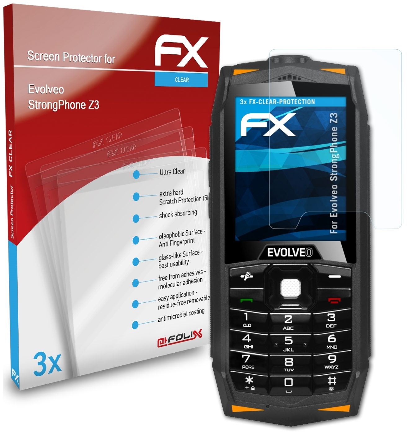 Z3) 3x StrongPhone FX-Clear Displayschutz(für Evolveo ATFOLIX