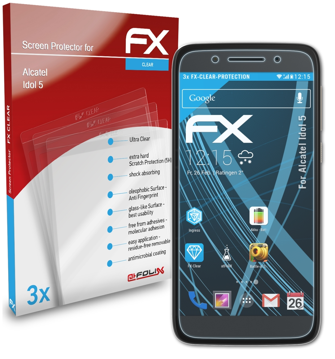 Alcatel ATFOLIX 3x 5) Displayschutz(für Idol FX-Clear