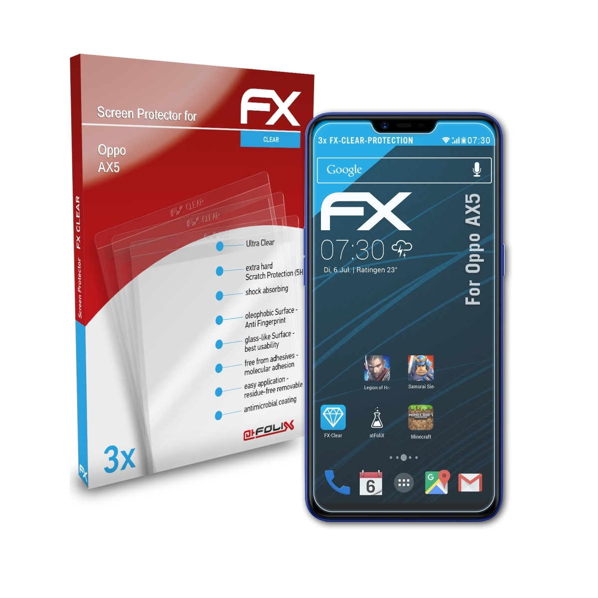 ATFOLIX 3x FX-Clear Displayschutz(für AX5) Oppo