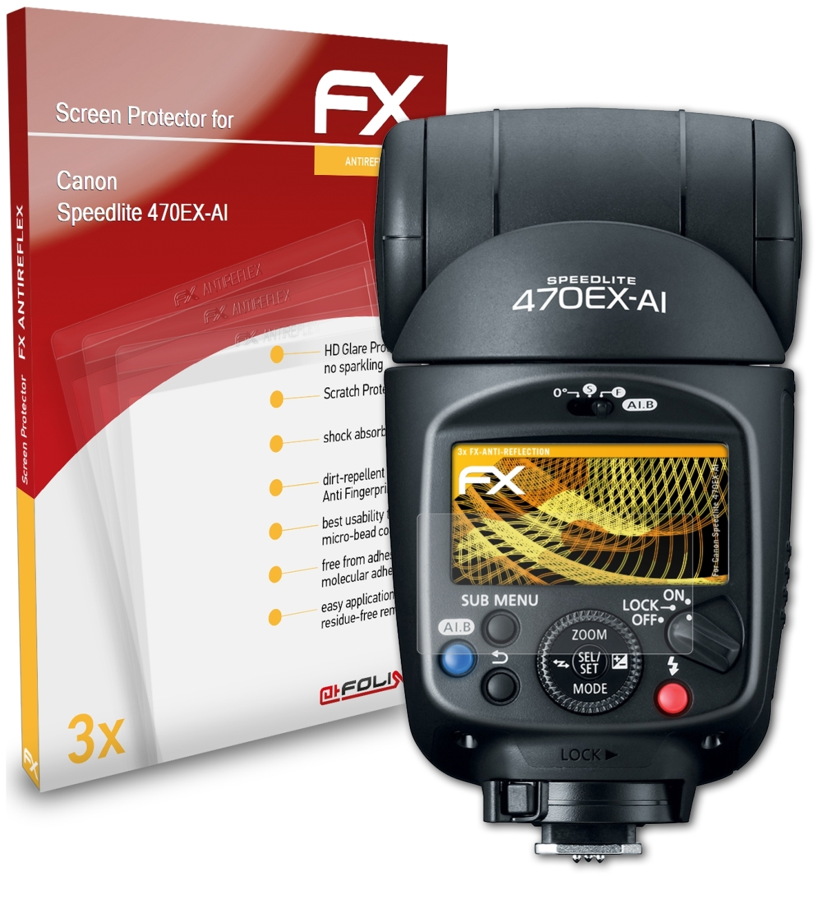 ATFOLIX 3x 470EX-AI) Displayschutz(für FX-Antireflex Canon Speedlite