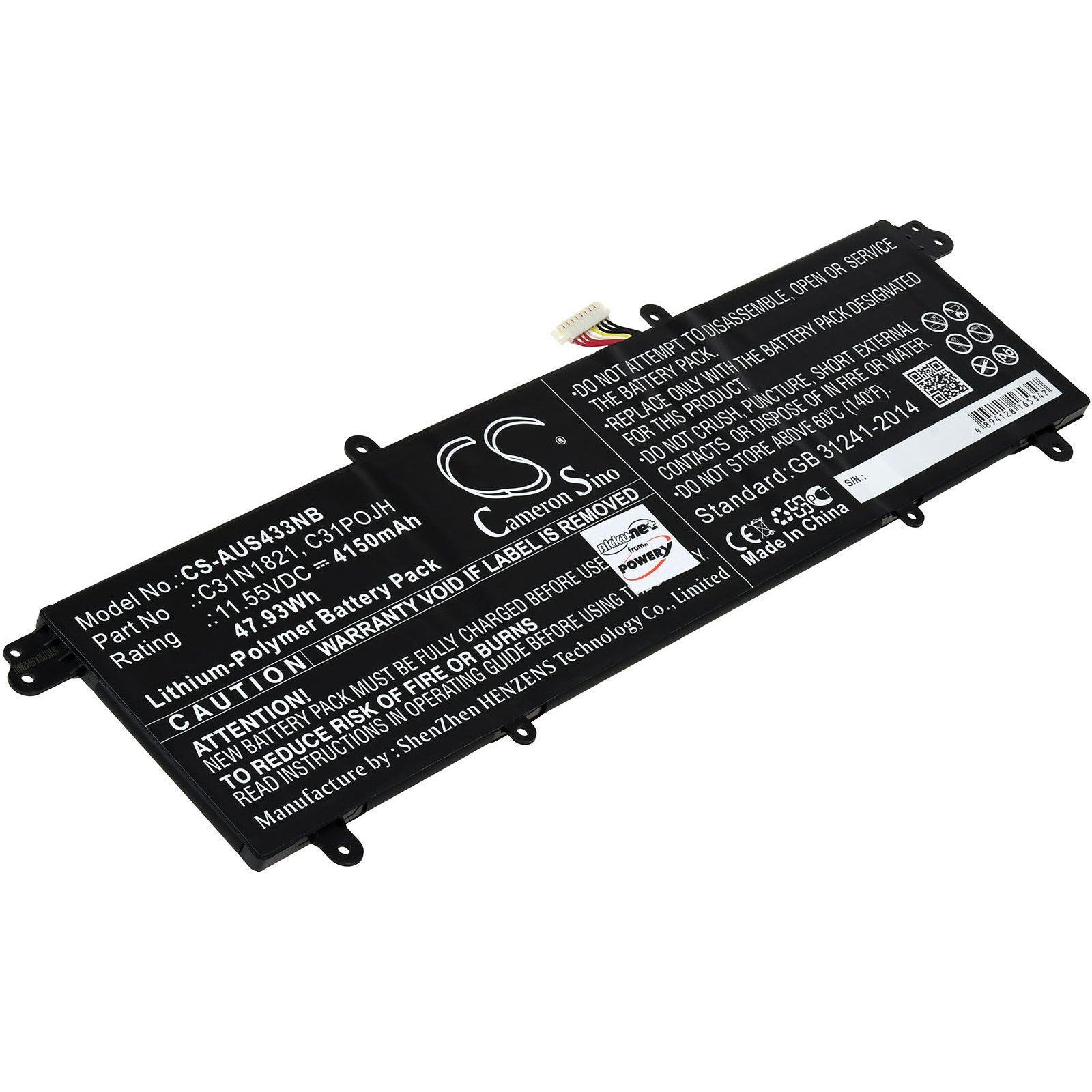 Asus Li-Polymer für VivoBook S433EA-EB043T Akku, 4150mAh S14 Akku POWERY