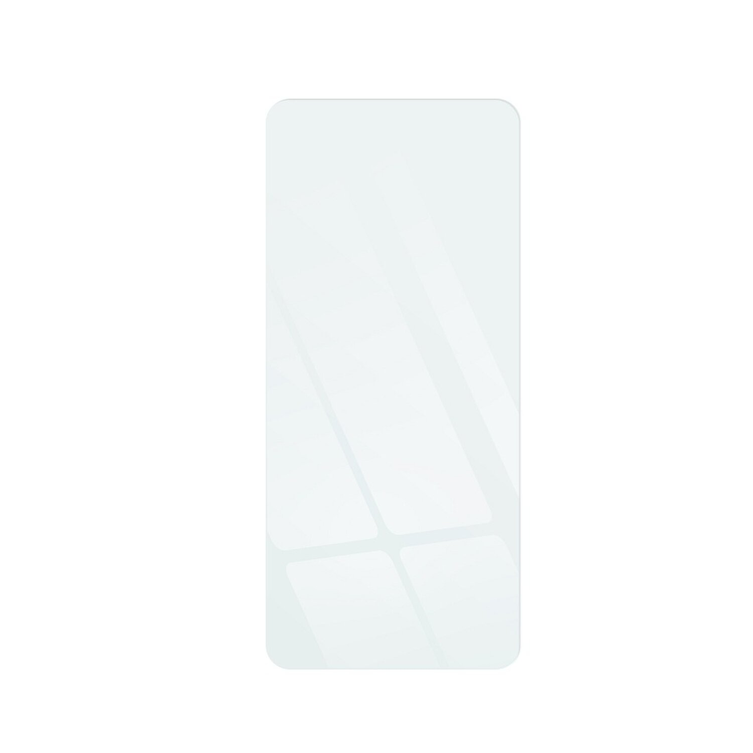 Rechteckiger Displayschutz für ein Telefon, transparent auf weißem Hintergrund.
