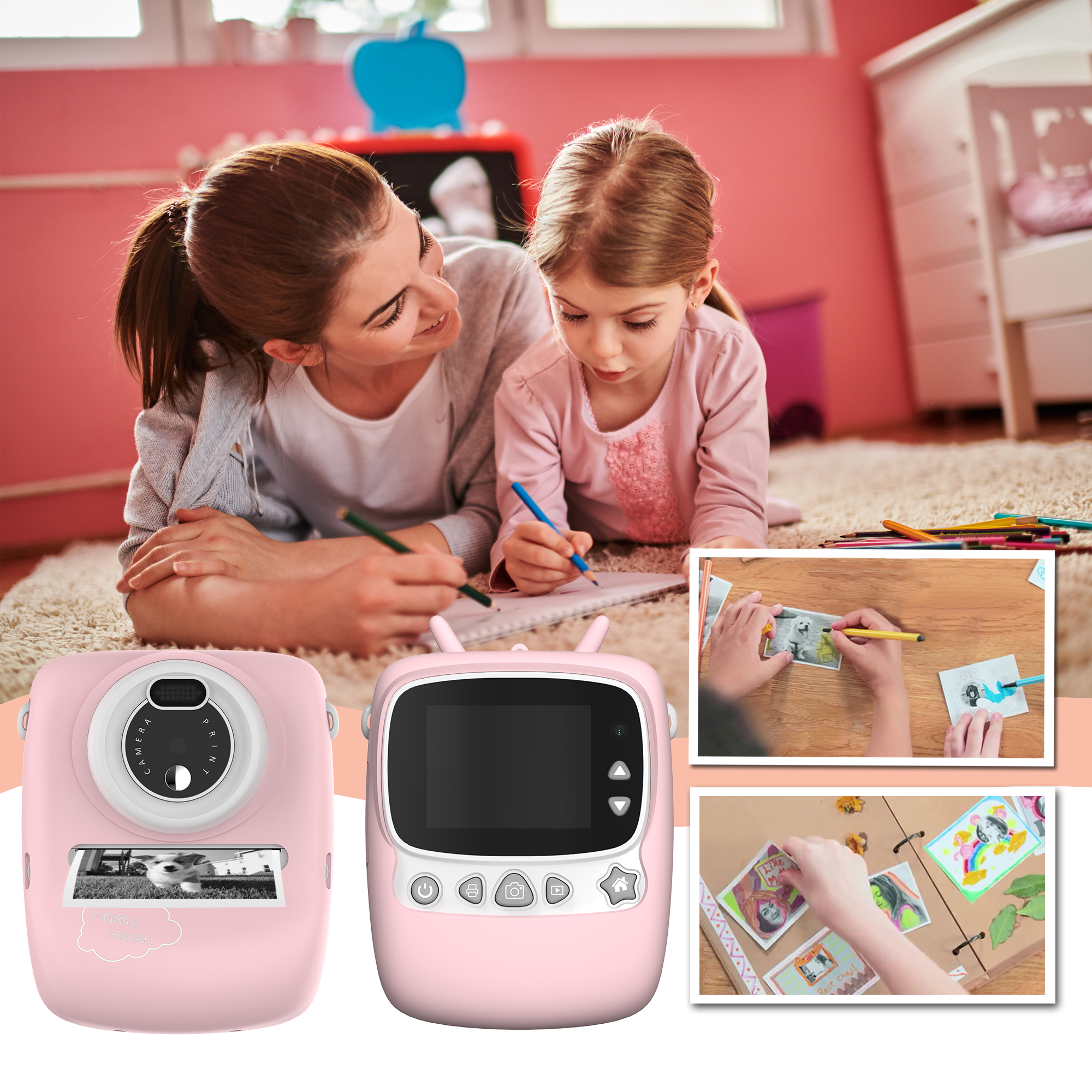 FINE LIFE PRO Cámara juguete infantil Sofortbildkamera, para de niños creativa,Cámara Pink