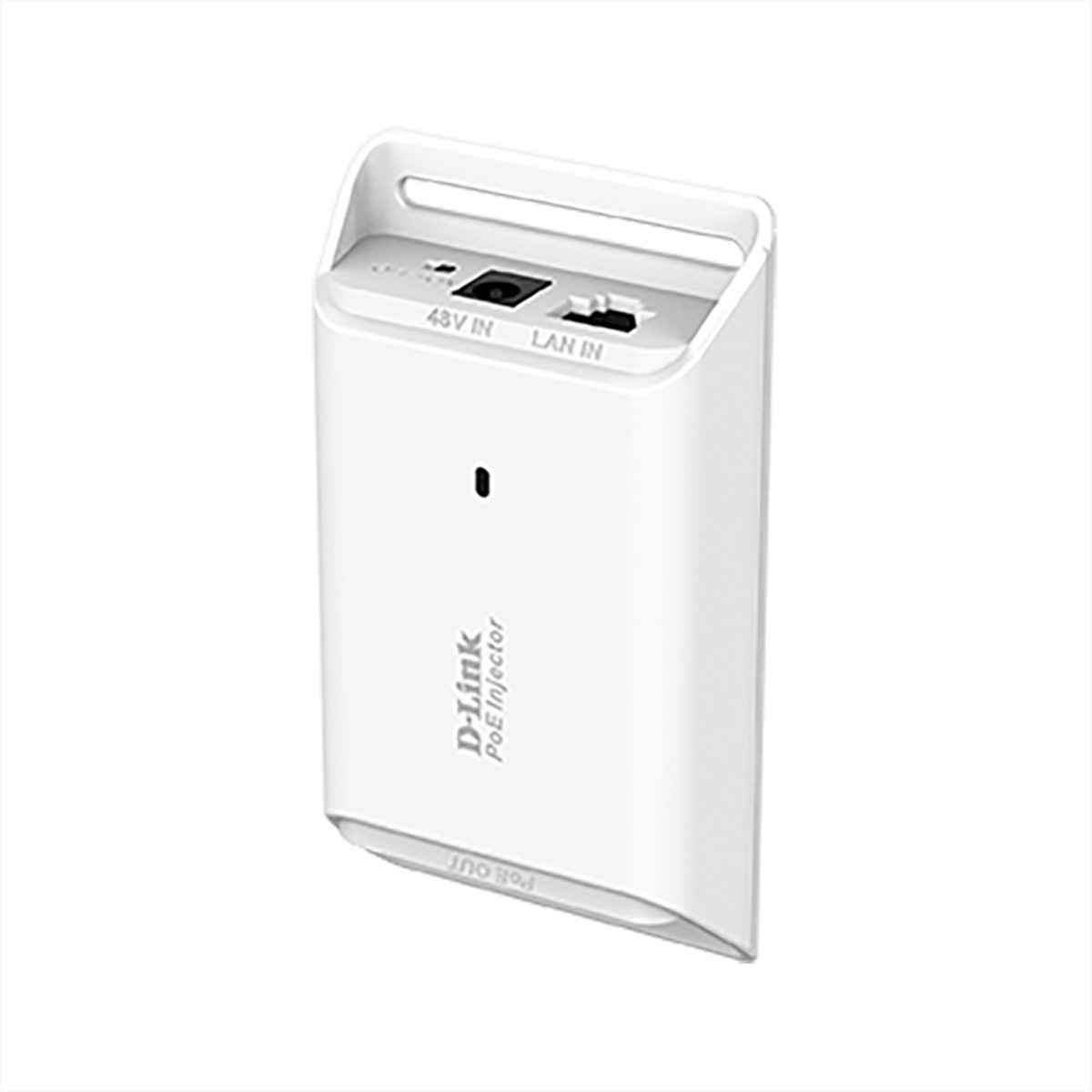Weißer D-Link PoE-Injector. Es ist ein Power-over-Ethernet-Injektor.