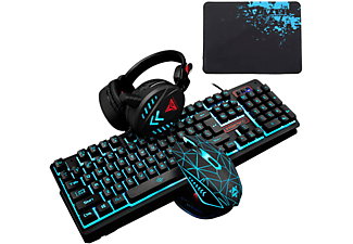 GEEMAX GAMING LX734-S, Gaming Tastatur Maus Headsets Mauspad Set, schwarz