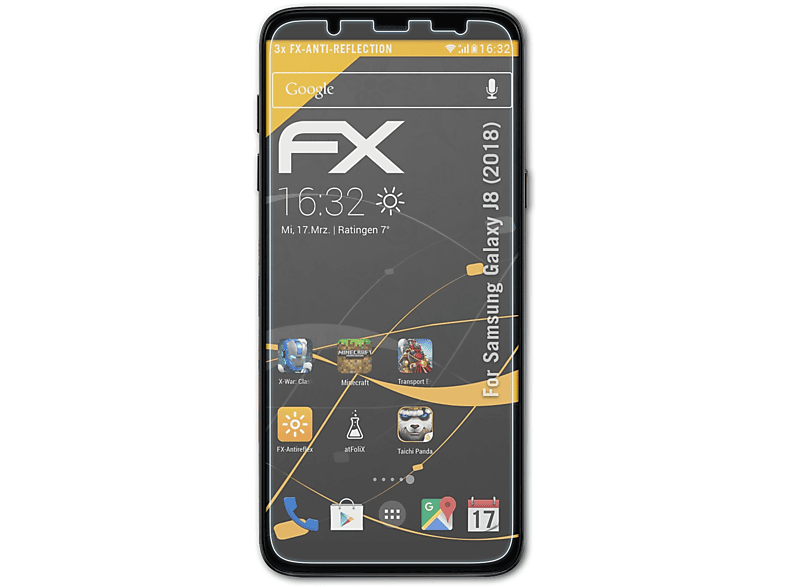 ATFOLIX 3x FX-Antireflex Galaxy J8 Displayschutz(für (2018)) Samsung