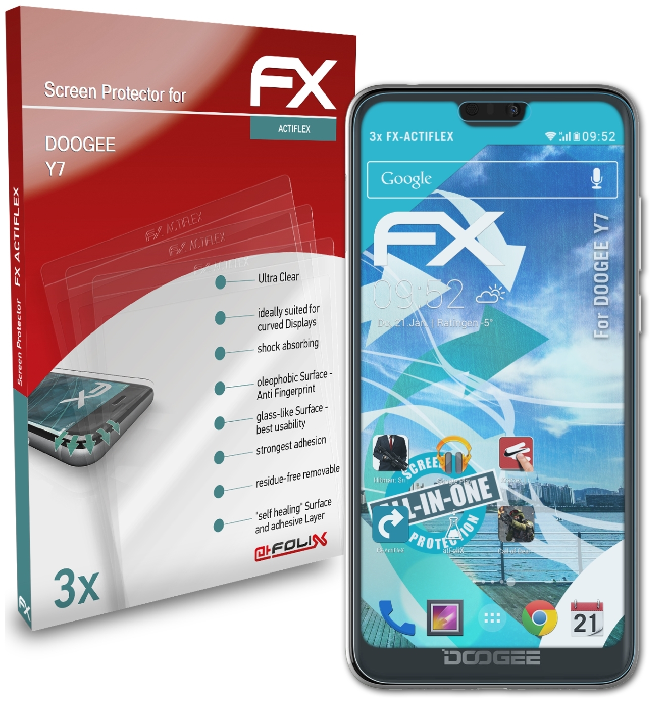 Y7) FX-ActiFleX 3x Doogee Displayschutz(für ATFOLIX