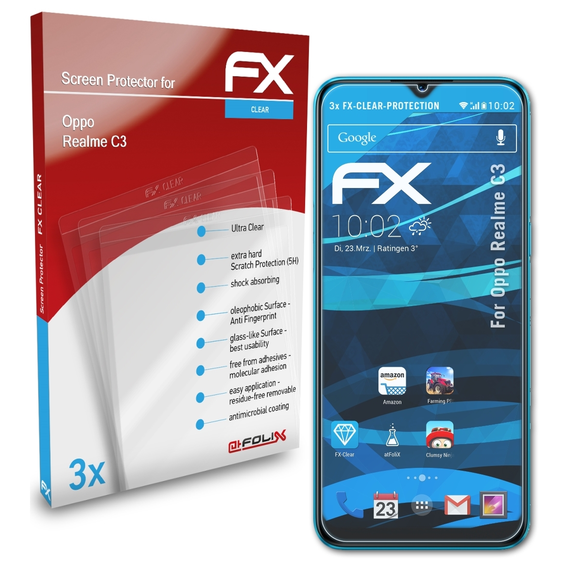 ATFOLIX 3x FX-Clear Displayschutz(für Realme C3) Oppo