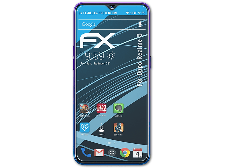 Realme 5) Oppo 3x Displayschutz(für ATFOLIX FX-Clear