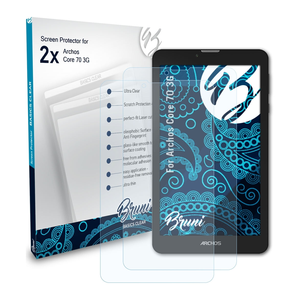2x Basics-Clear Core 70 Schutzfolie(für Archos 3G) BRUNI
