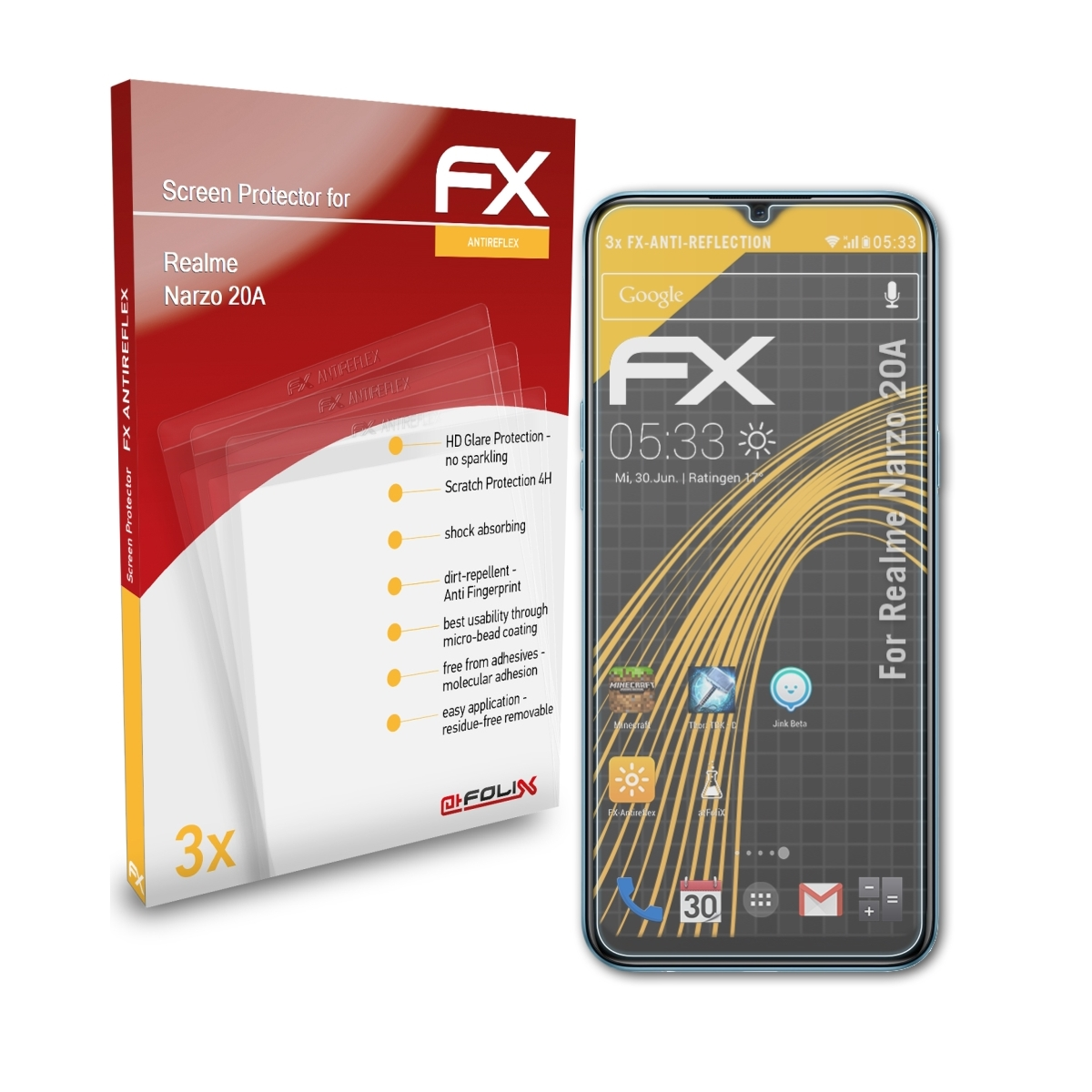 Displayschutz(für 20A) Realme FX-Antireflex Narzo ATFOLIX 3x