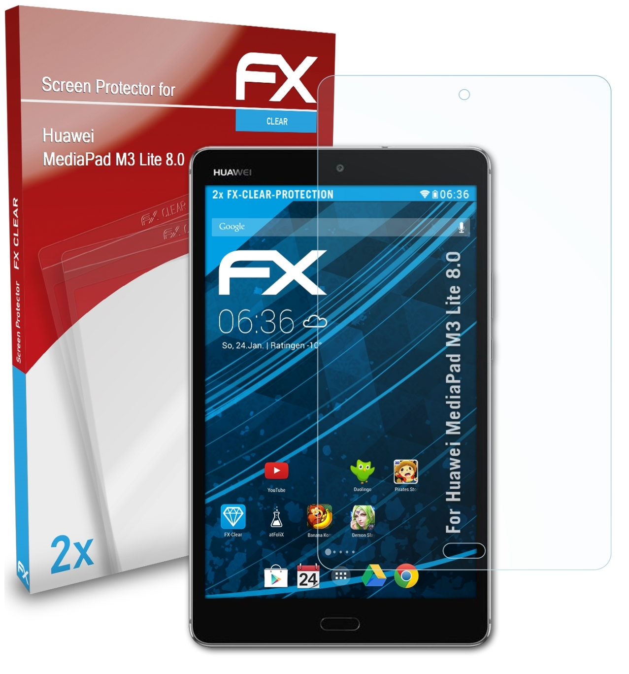M3 2x FX-Clear Lite Displayschutz(für Huawei MediaPad ATFOLIX 8.0)