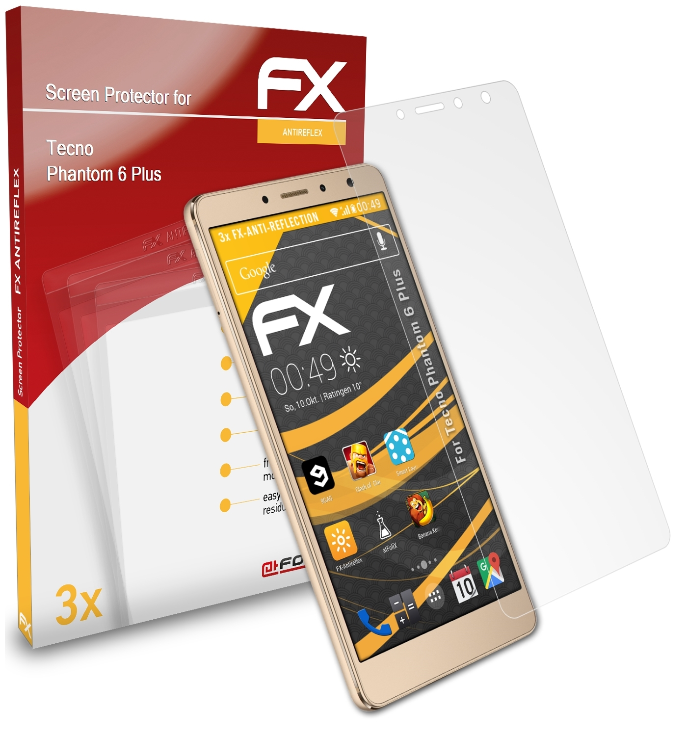 Phantom FX-Antireflex 6 Plus) 3x ATFOLIX Tecno Displayschutz(für