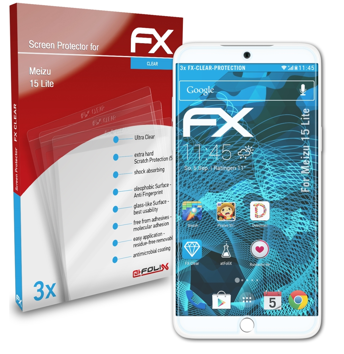 Meizu 15 Displayschutz(für FX-Clear ATFOLIX Lite) 3x