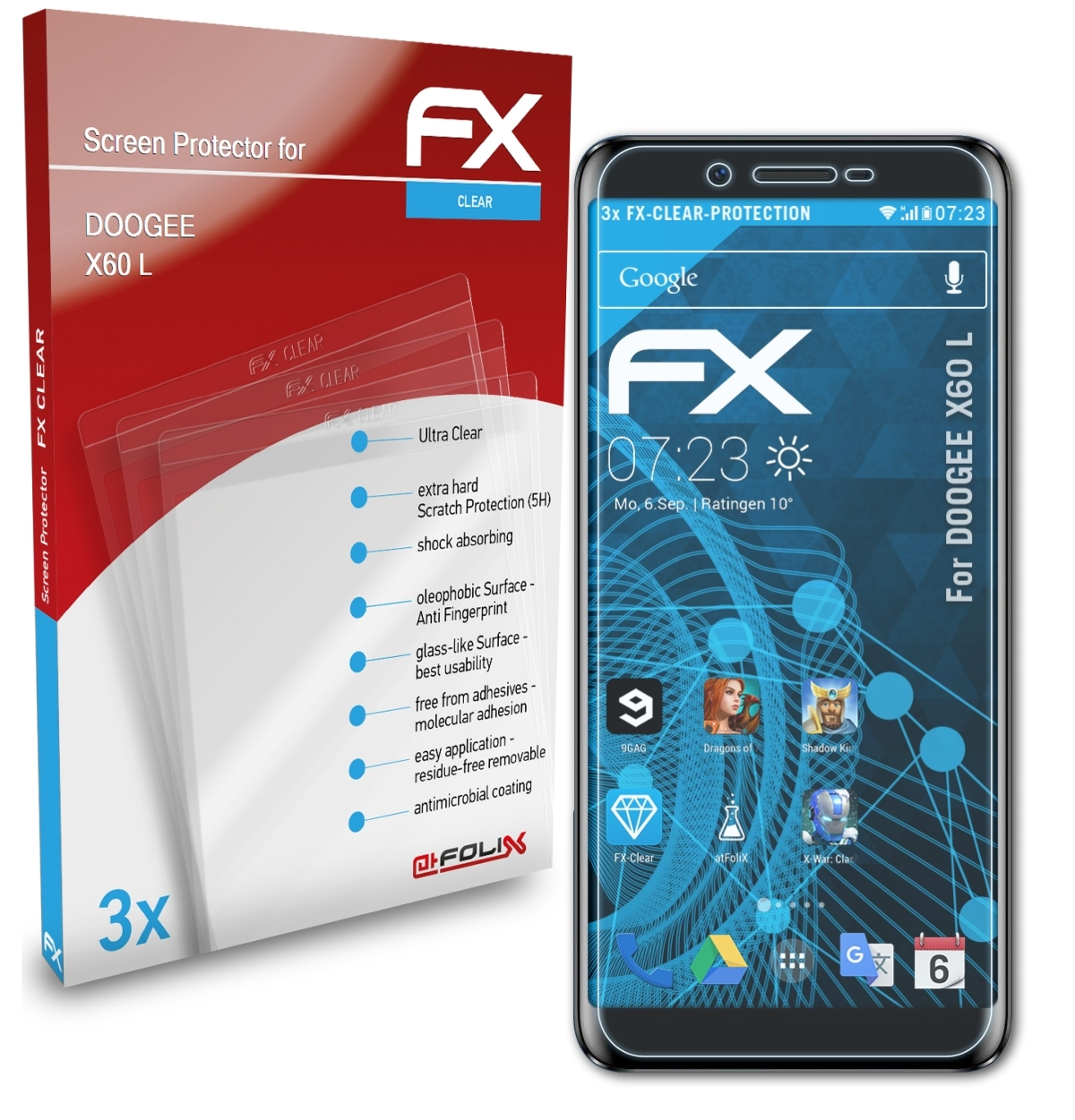 ATFOLIX 3x FX-Clear L) Displayschutz(für Doogee X60