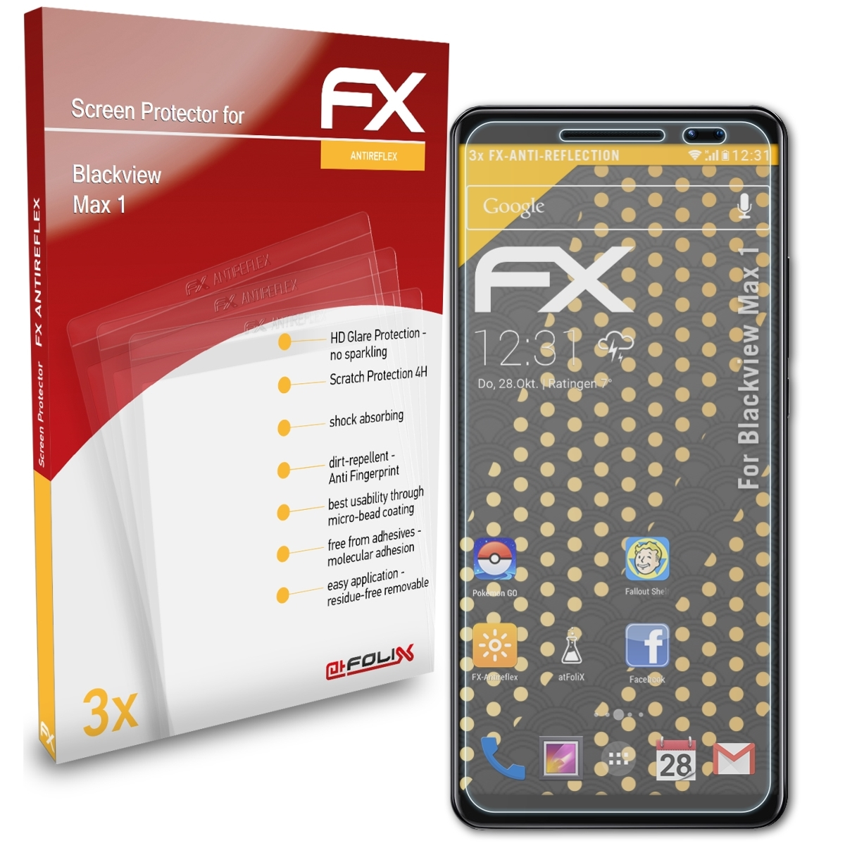 Blackview ATFOLIX FX-Antireflex 1) 3x Displayschutz(für Max