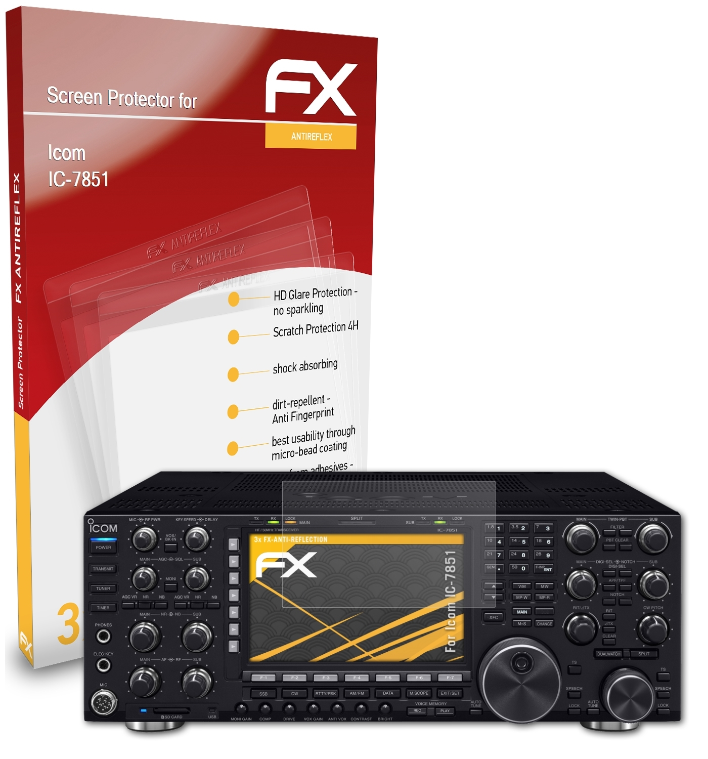 ATFOLIX IC-7851) Icom 3x Displayschutz(für FX-Antireflex