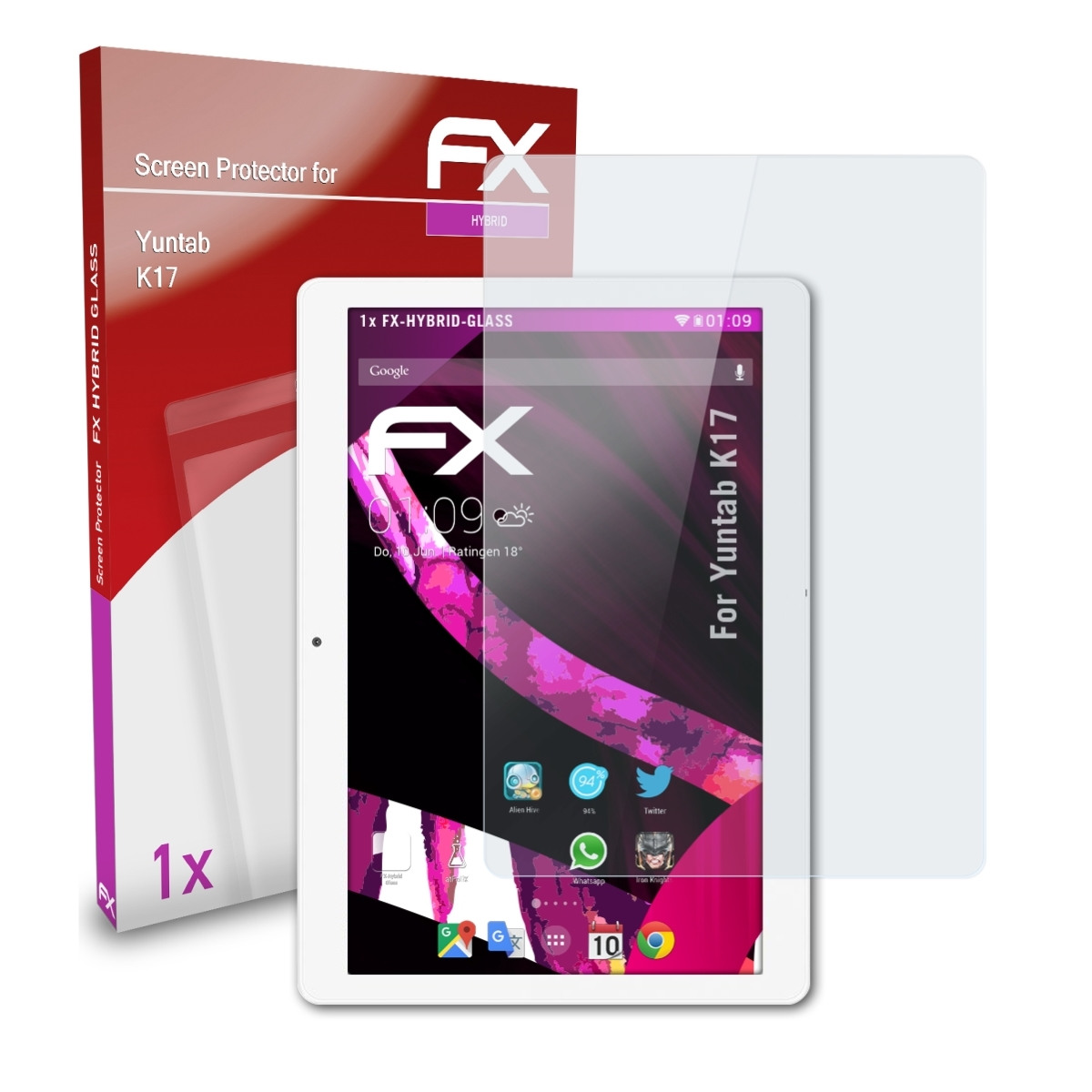 FX-Hybrid-Glass K17) ATFOLIX Schutzglas(für Yuntab