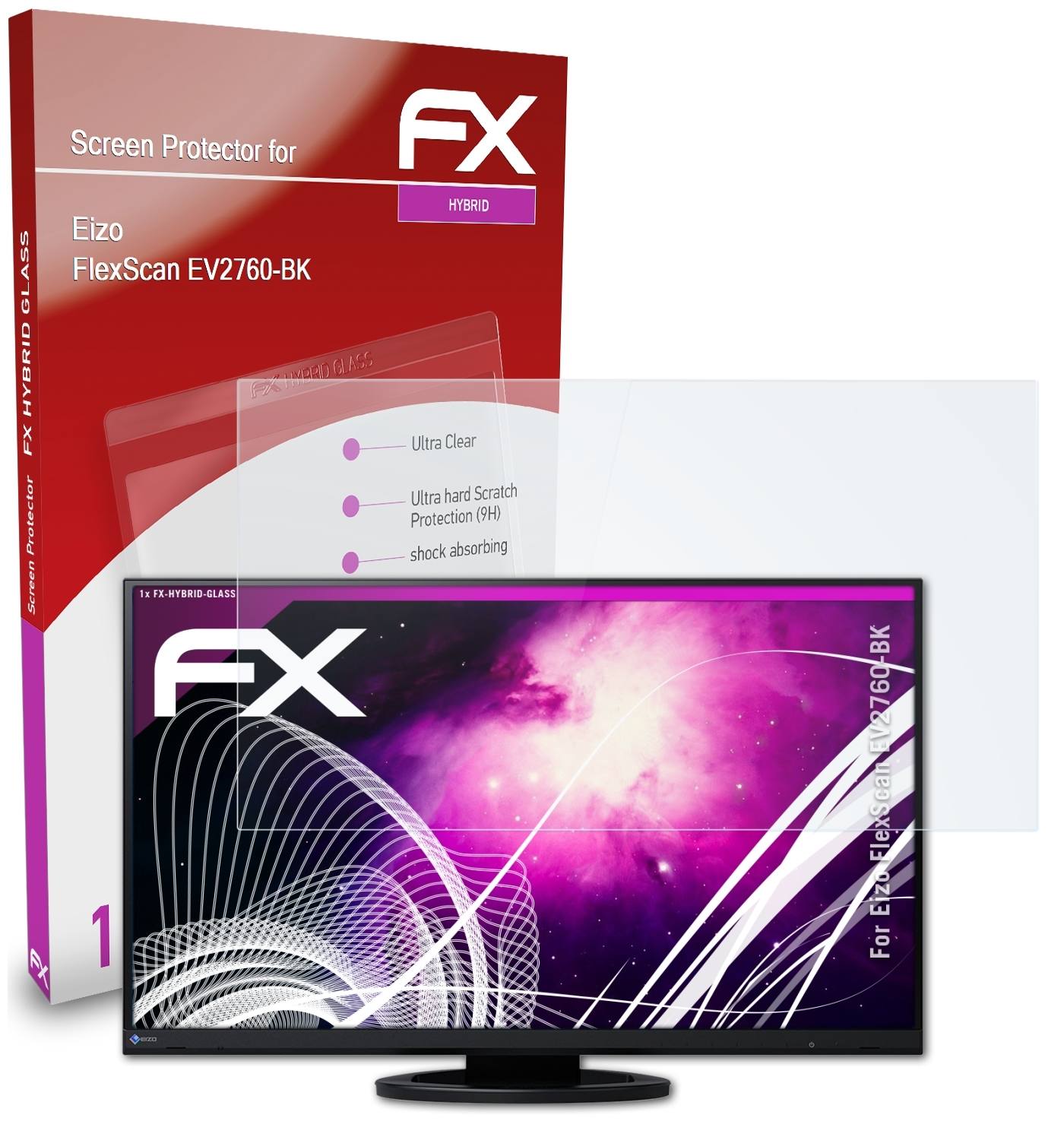 ATFOLIX FX-Hybrid-Glass Schutzglas(für Eizo EV2760-BK) FlexScan