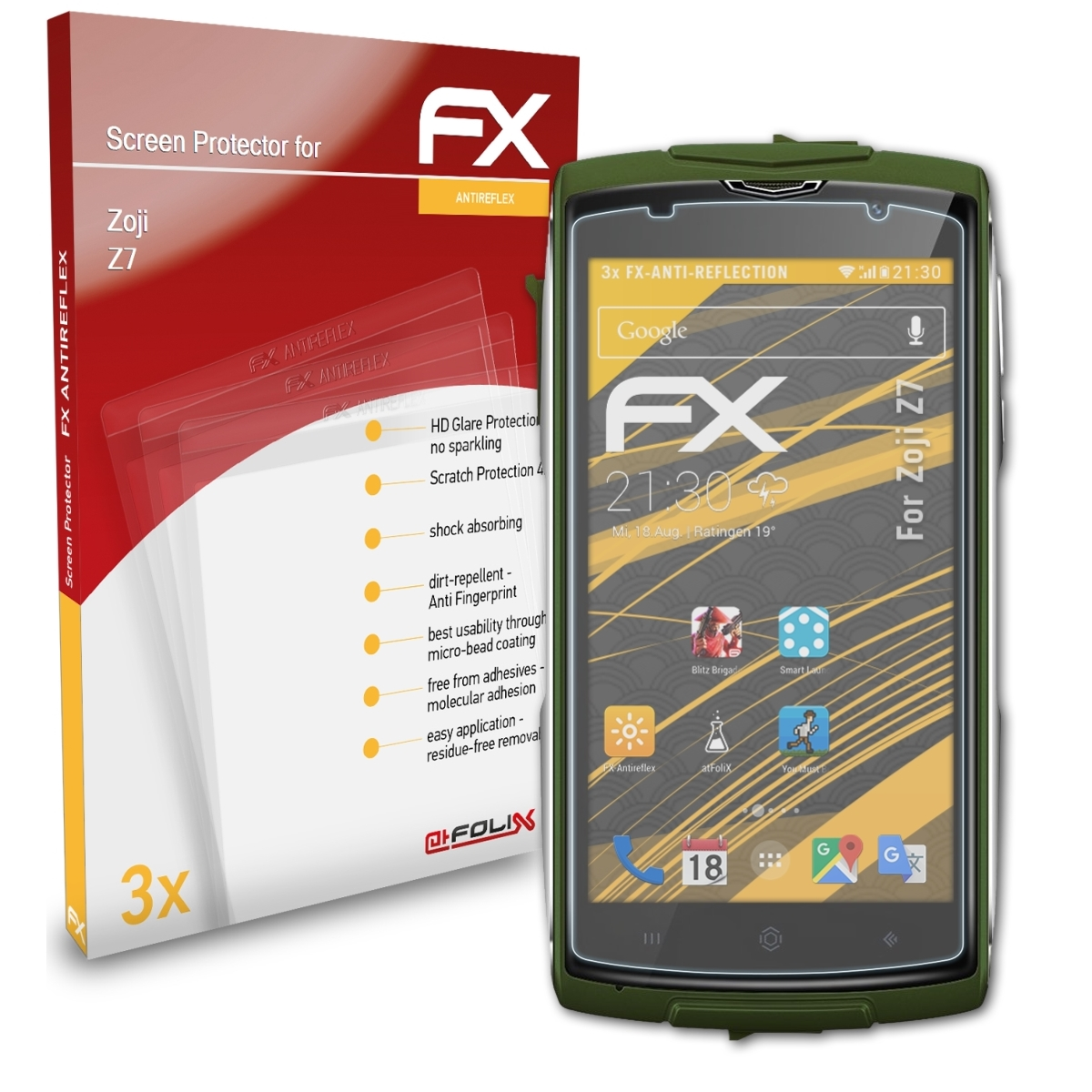 ATFOLIX 3x FX-Antireflex Displayschutz(für Zoji Z7)