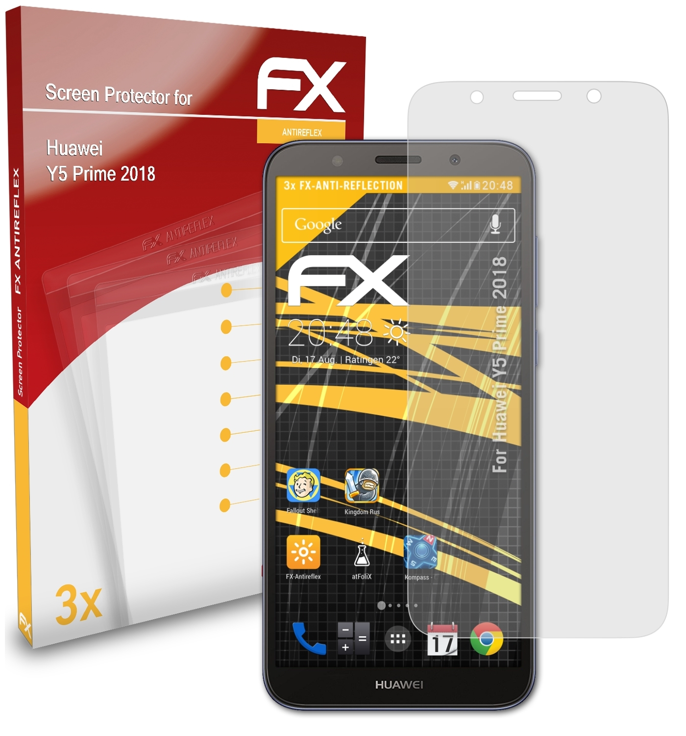 Y5 Displayschutz(für FX-Antireflex 3x Prime Huawei 2018) ATFOLIX
