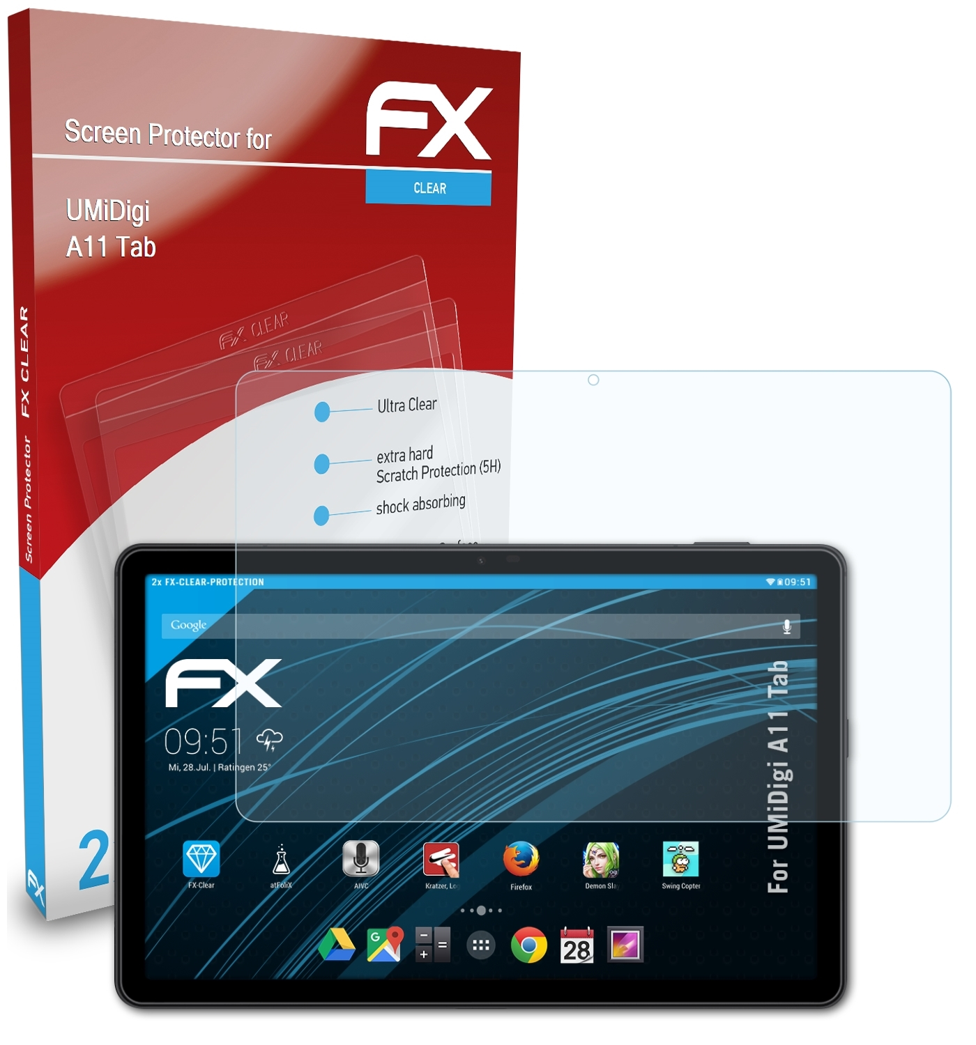ATFOLIX 2x FX-Clear Displayschutz(für Tab) A11 UMiDigi