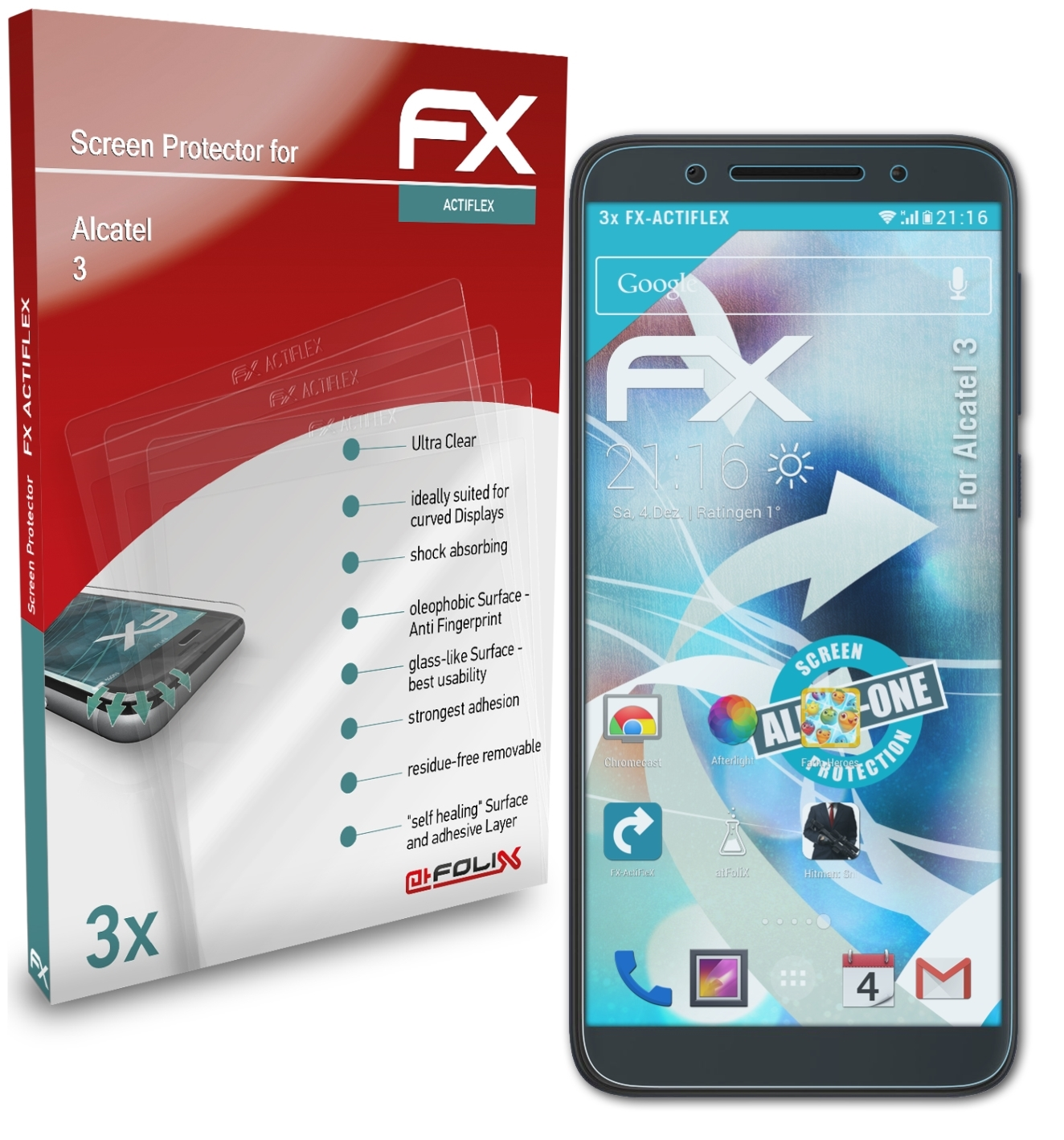 ATFOLIX 3x FX-ActiFleX Displayschutz(für 3) Alcatel