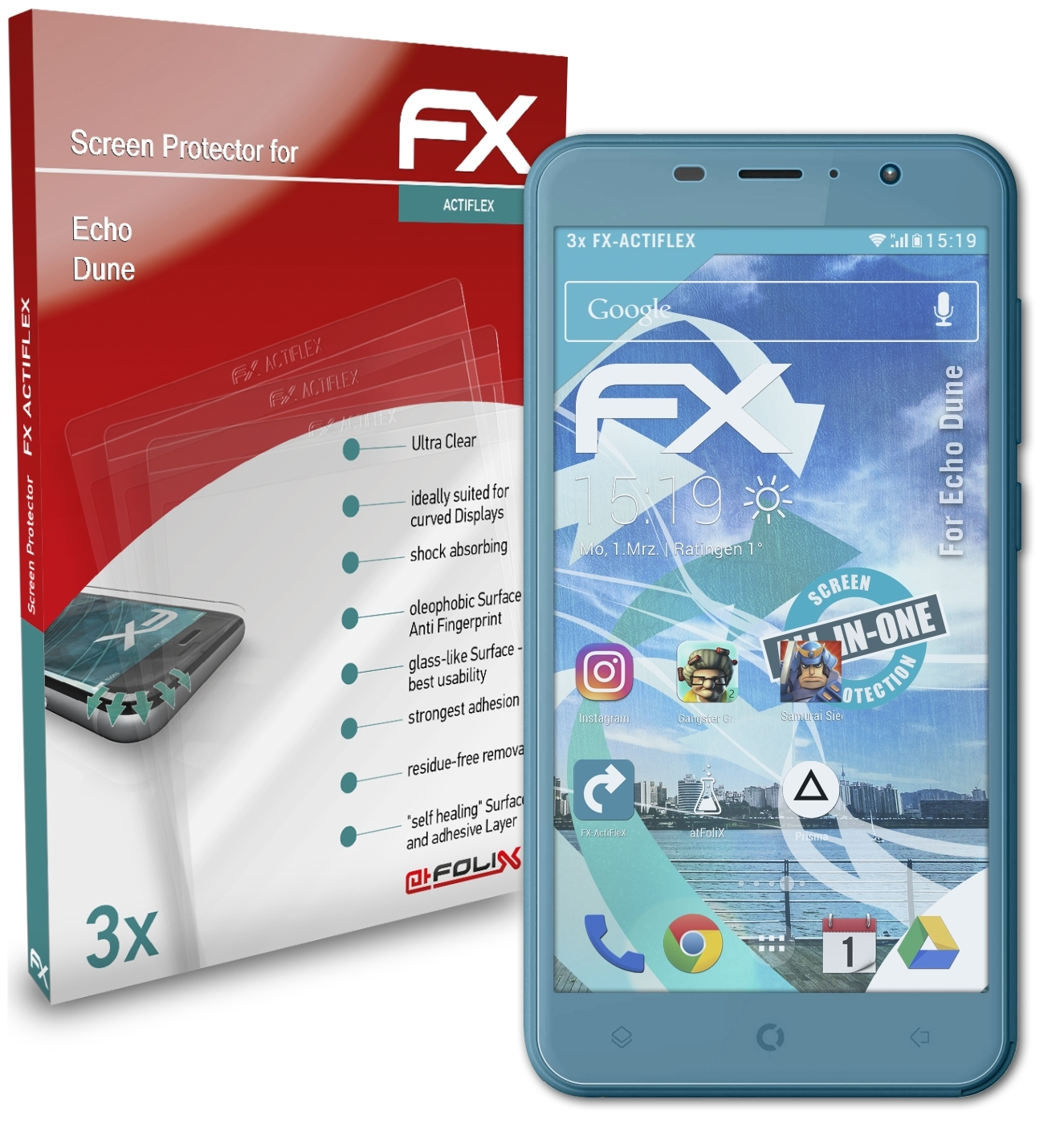 ATFOLIX 3x FX-ActiFleX Displayschutz(für Echo Dune)