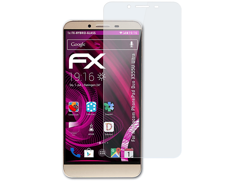 ATFOLIX FX-Hybrid-Glass Schutzglas(für Mediacom PhonePad Duo X555U Ultra)