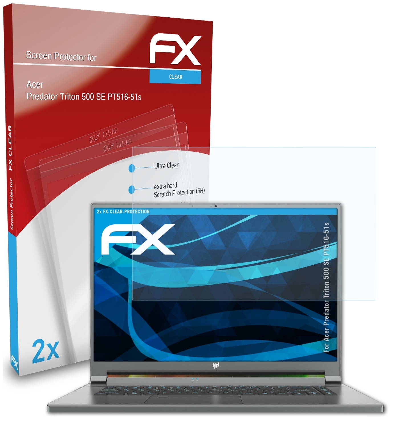 ATFOLIX 2x FX-Clear Displayschutz(für Triton 500 SE Predator (PT516-51s)) Acer