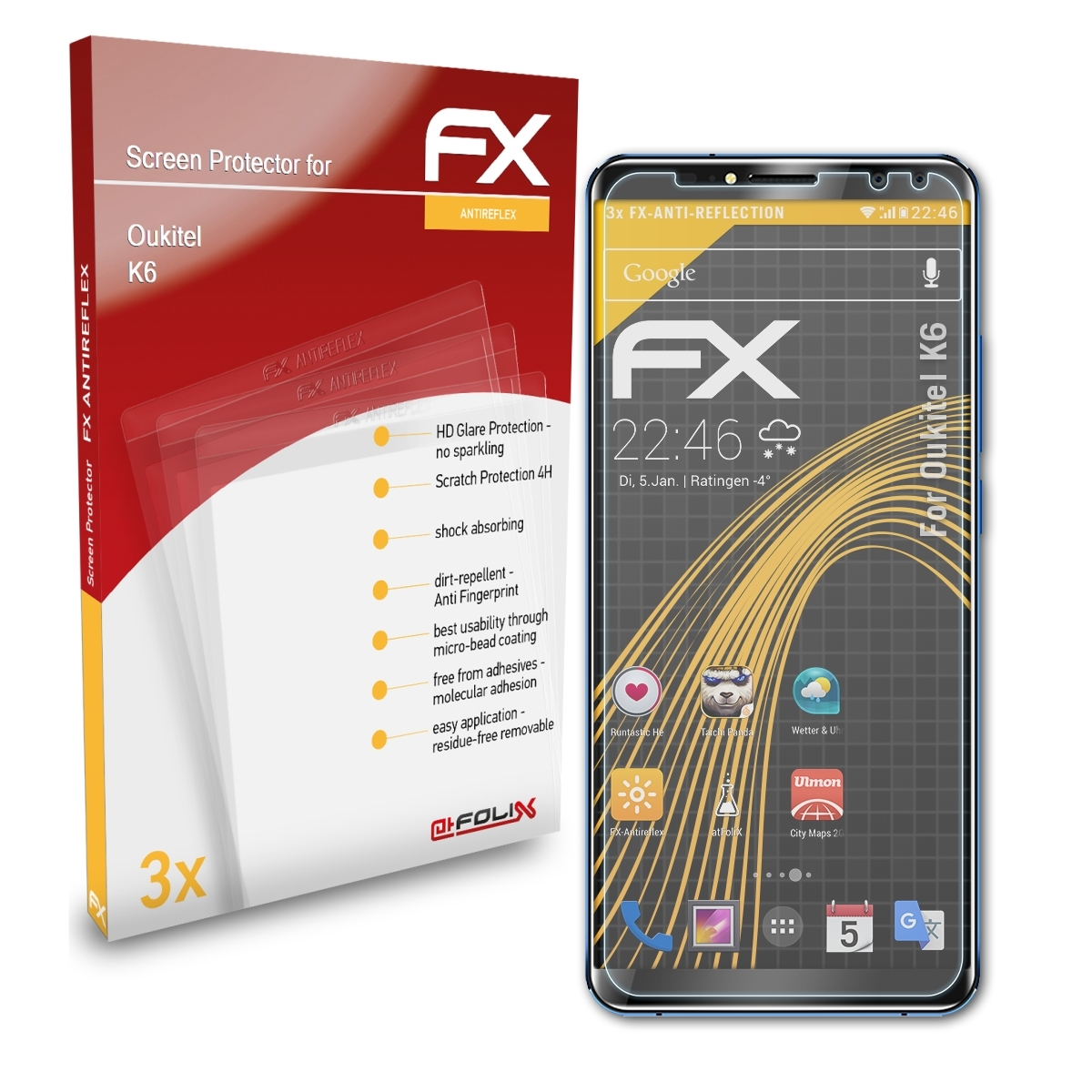 FX-Antireflex 3x K6) Oukitel ATFOLIX Displayschutz(für