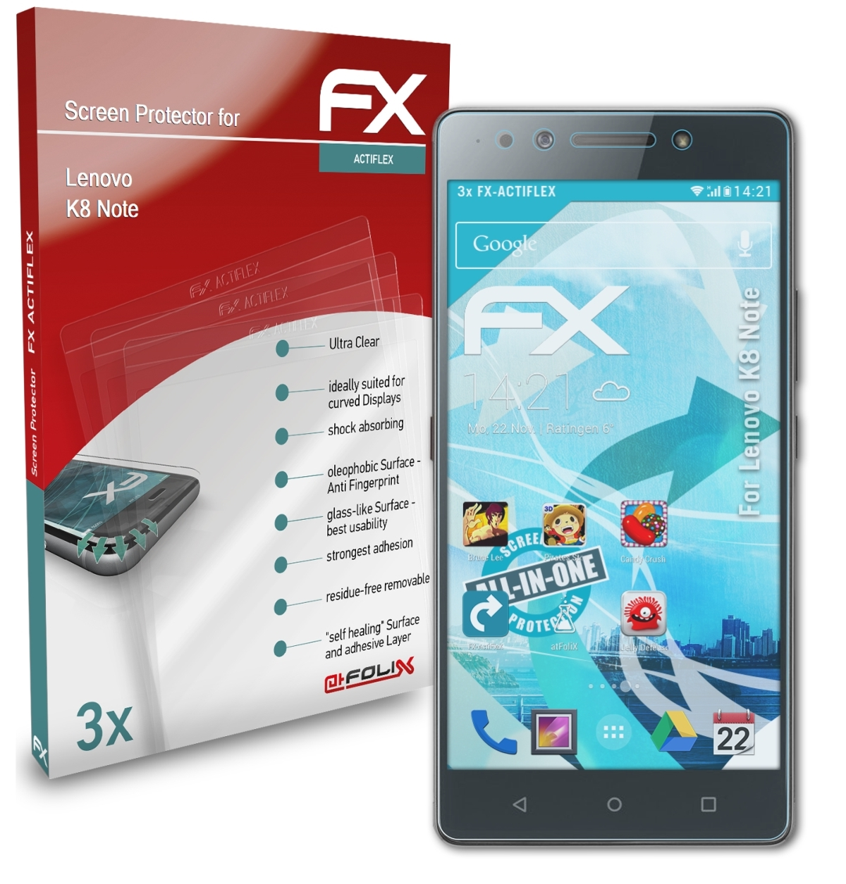 Note) 3x FX-ActiFleX Displayschutz(für Lenovo K8 ATFOLIX