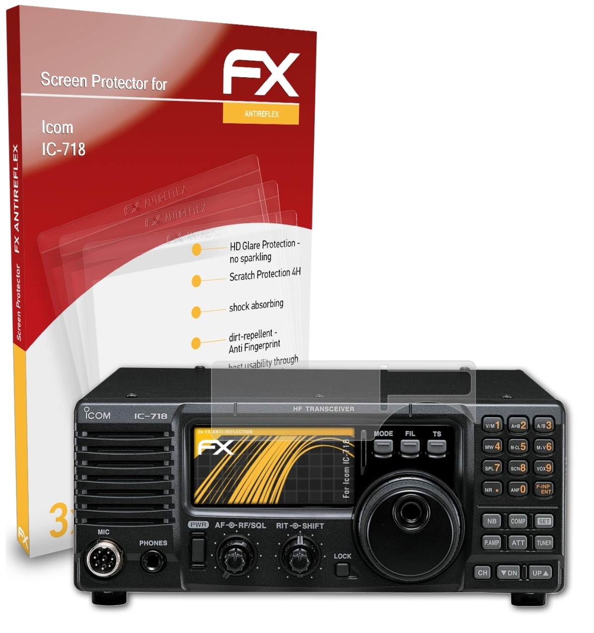 3x ATFOLIX IC-718) Icom FX-Antireflex Displayschutz(für