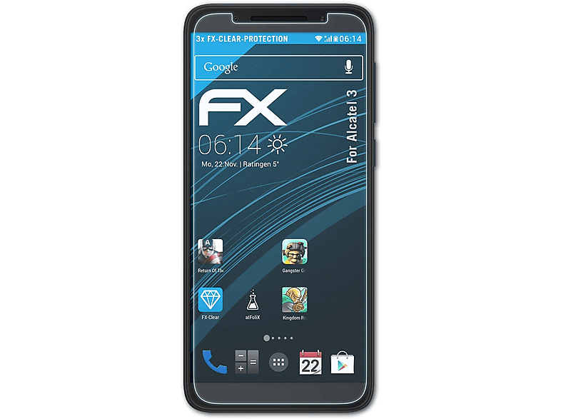 ATFOLIX FX-Clear Alcatel 3) 3x Displayschutz(für